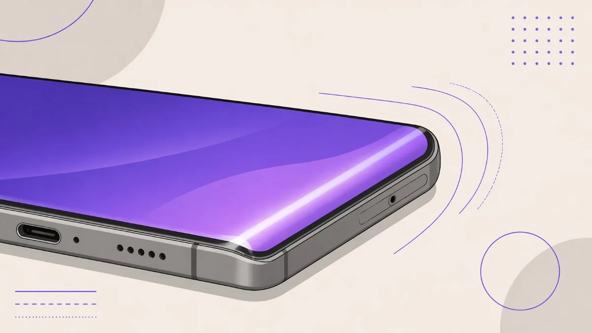 Flat illustration close-up of the curved edge of a Samsung Galaxy display showing the AMOLED glow wrapping around the side of the phone
